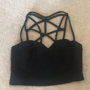Black strappy cage back crop top